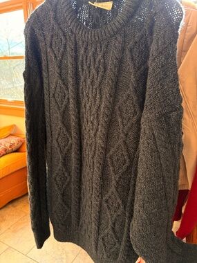 Aran Country Blue Wool Cable Knit Sweater—Large